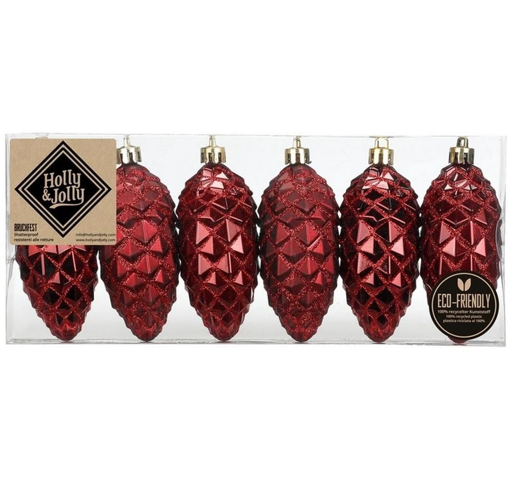 H&J Weihnachtskugel Morello Cherry Zapfen 6 Stück, Kunststoff, 9 cm