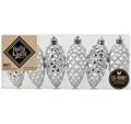 H&J Weihnachtskugel Winter Silver Zapfen 6 Stück, Kunststoff, 9 cm