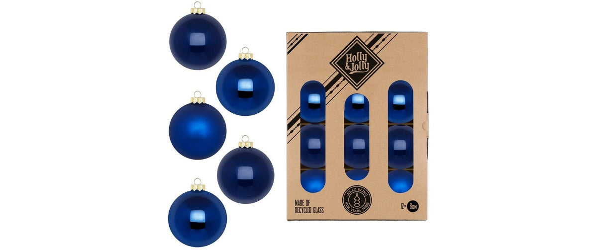 H&J Weihnachtskugel Royal Blue, 12 Stück Glas, D: 8 cm