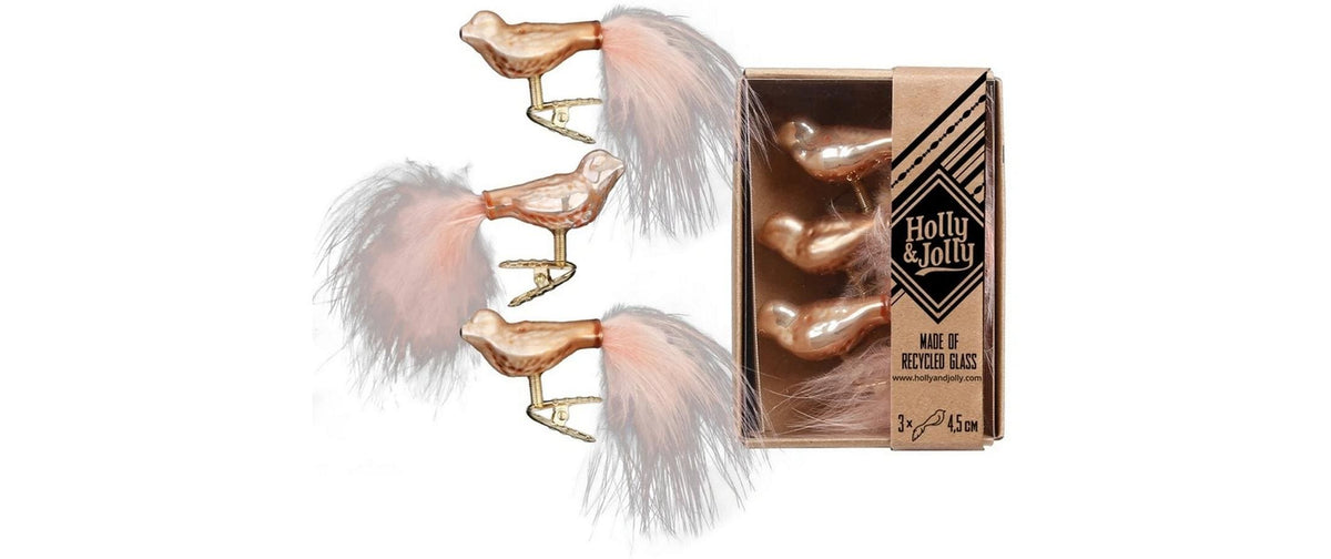 H&J Weihnachtskugel Golden Sesame Vogel 3 Stück, Glas, 4.5 cm