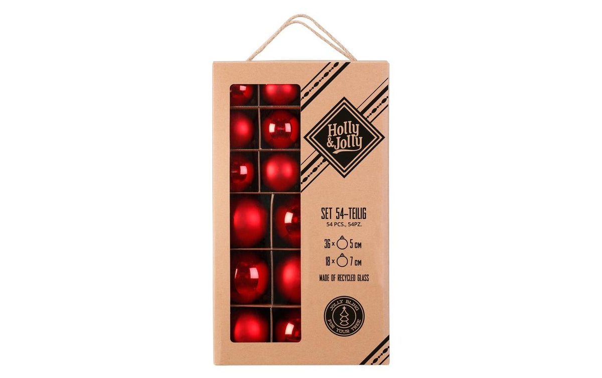 H&J Weihnachtskugeln Merry Red, 54 Stück Glas, D: 5 und 7 cm