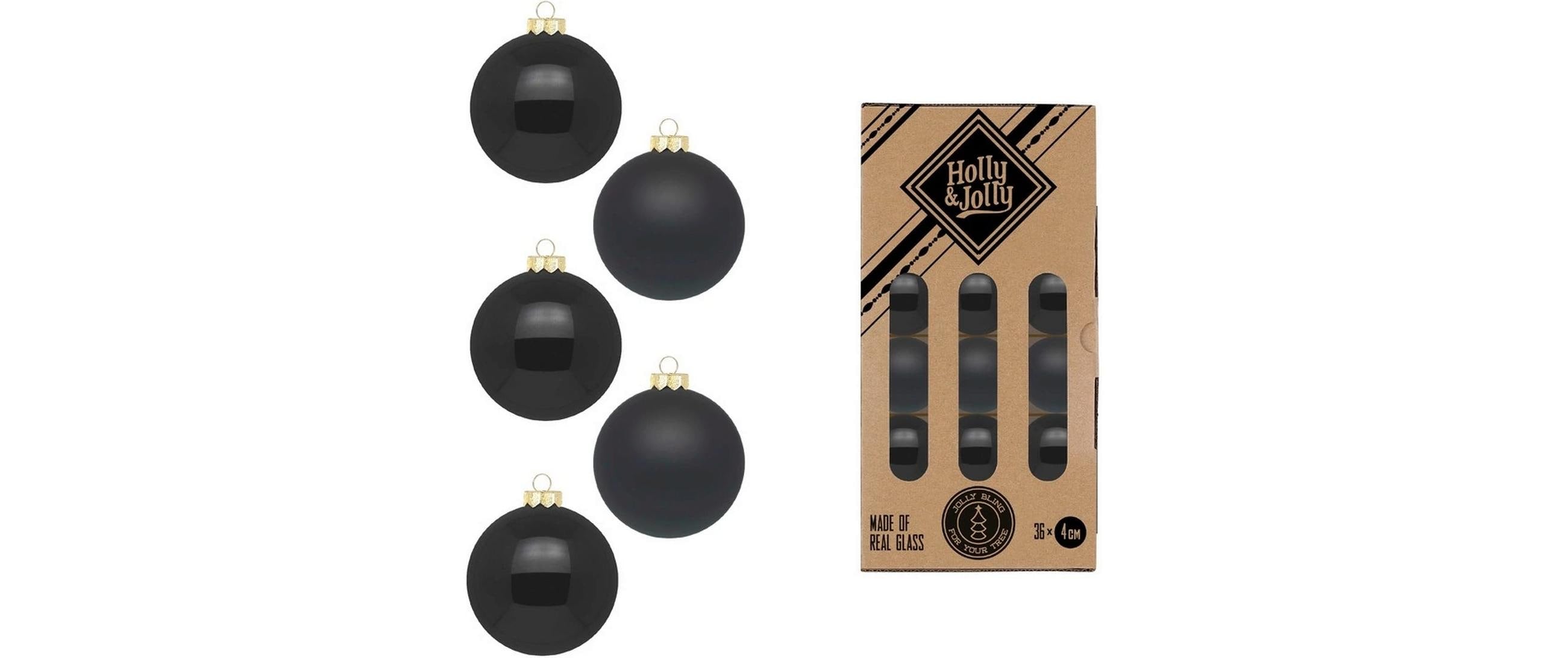 H&J Weihnachtskugeln, Ebony Black 36 Stück, Glas, D: 4 cm