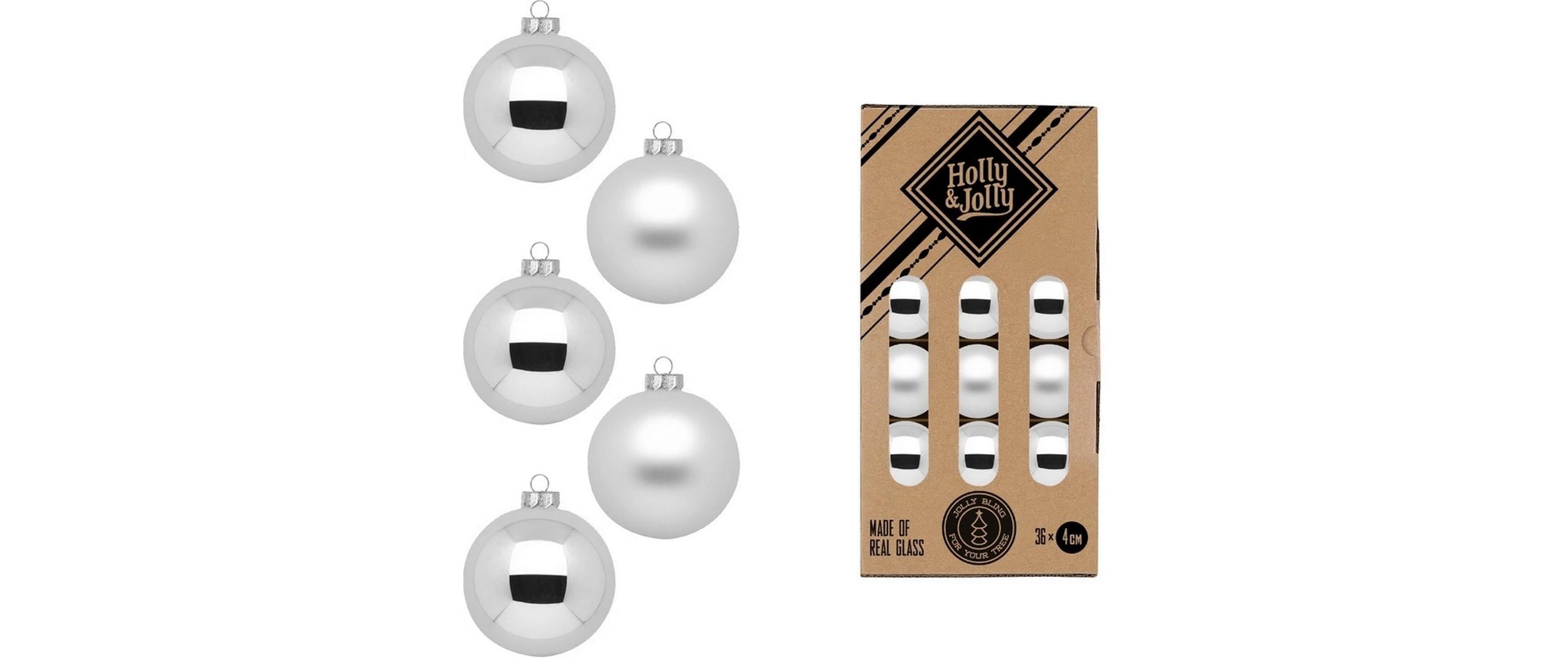 H&J Weihnachtskugel, Frosty Silver 36 Stück, Glas, D: 4 cm