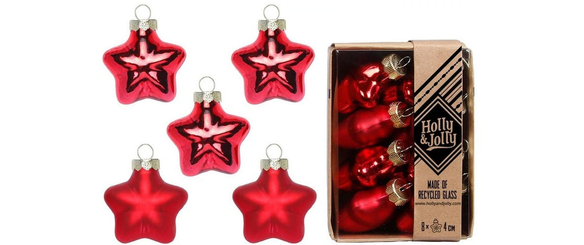 H&J Weihnachtskugel Stern, Merry Red 8 Stück, Glas, H: 4 cm