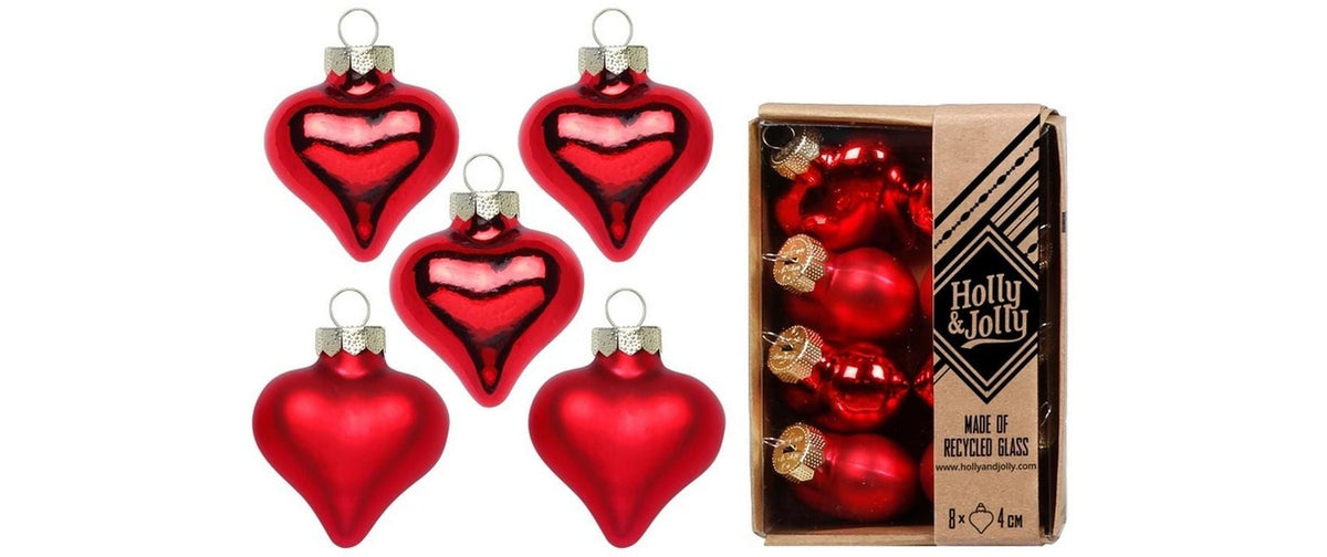 H&J Weihnachtskugel Herz, Merry Red 8 Stück, Glas, H: 4 cm