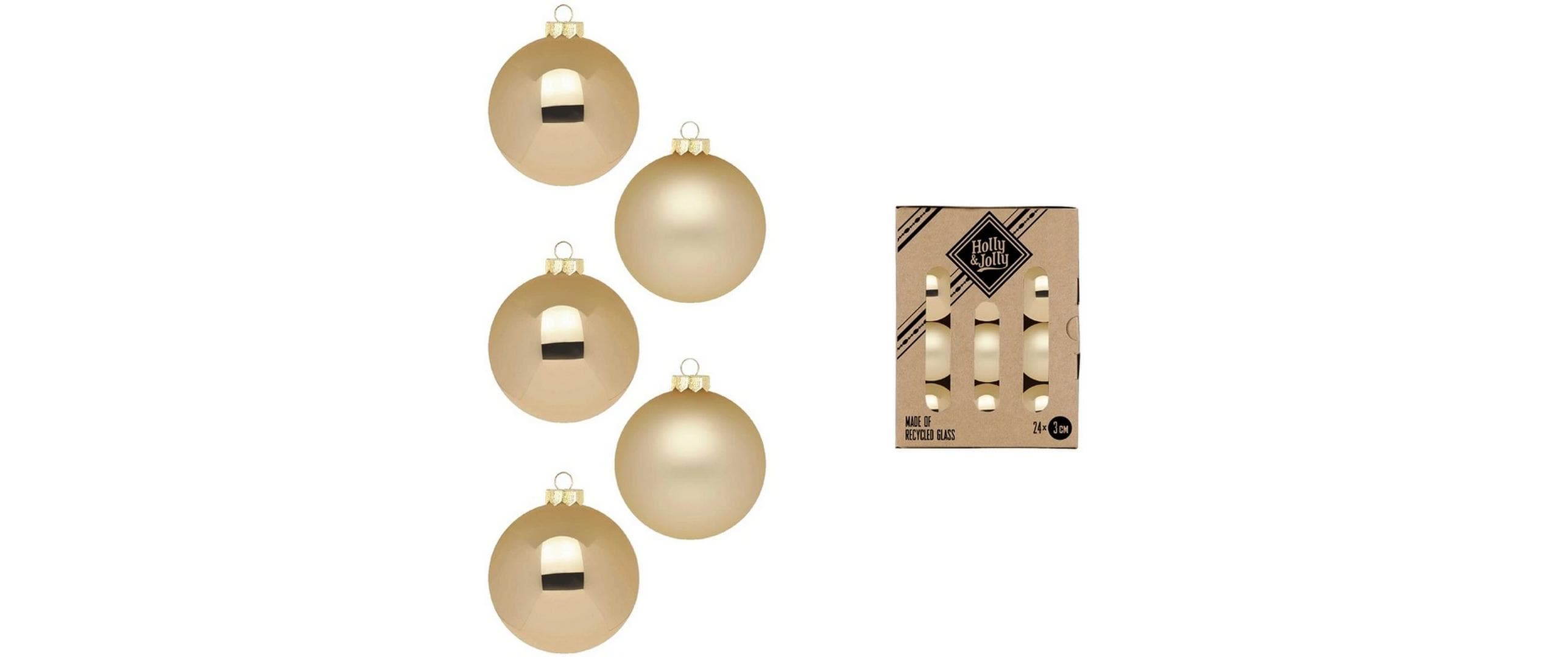 H&J Weihnachtskugel, Brokatgold, 24 Stk. Glas, D: 3 cm