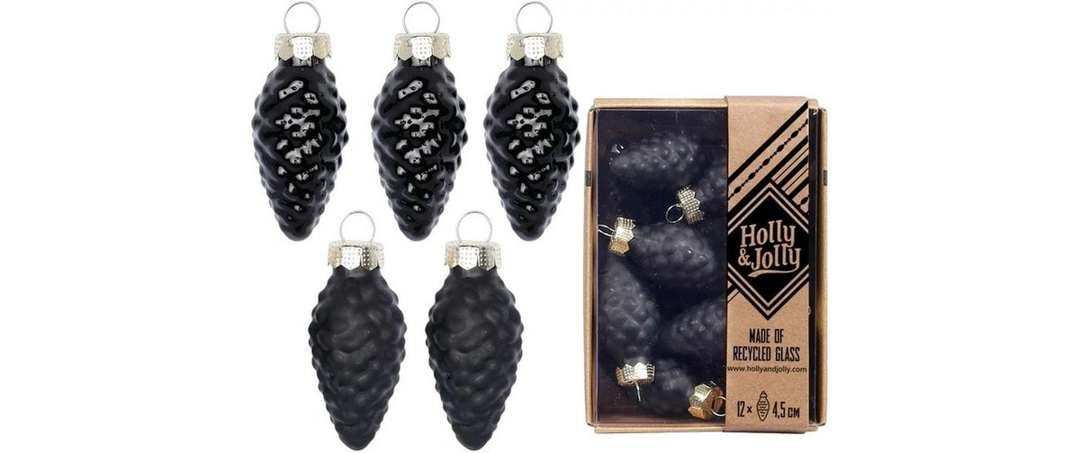 H&J Weihnachtskugel Zapfen, schwarz 12 Stück, Glas, H: 4,5 cm