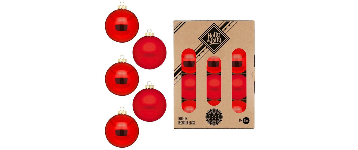 H&J Weihnachtskugel Merry Red, 12Stk D: 8 cm, rot assortiert, Glas