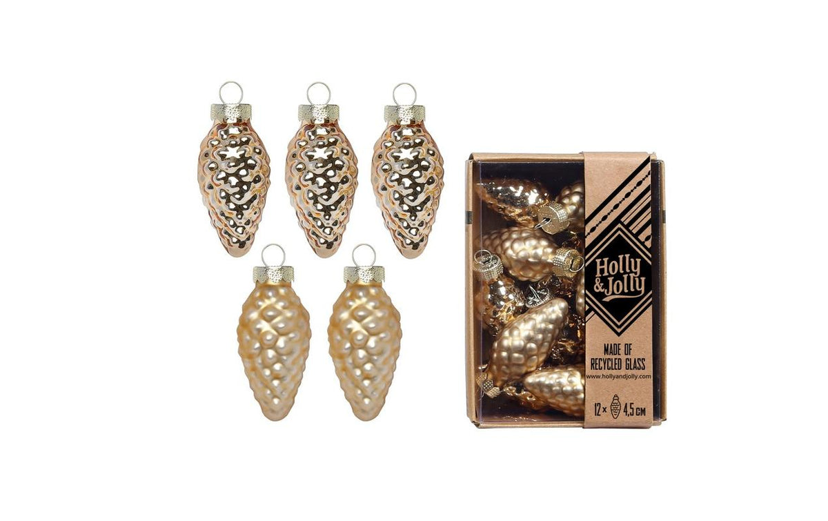 H&J Weihnachtskugel Brokatgold, 12 Stk Glas, 4.5 cm, assortiert