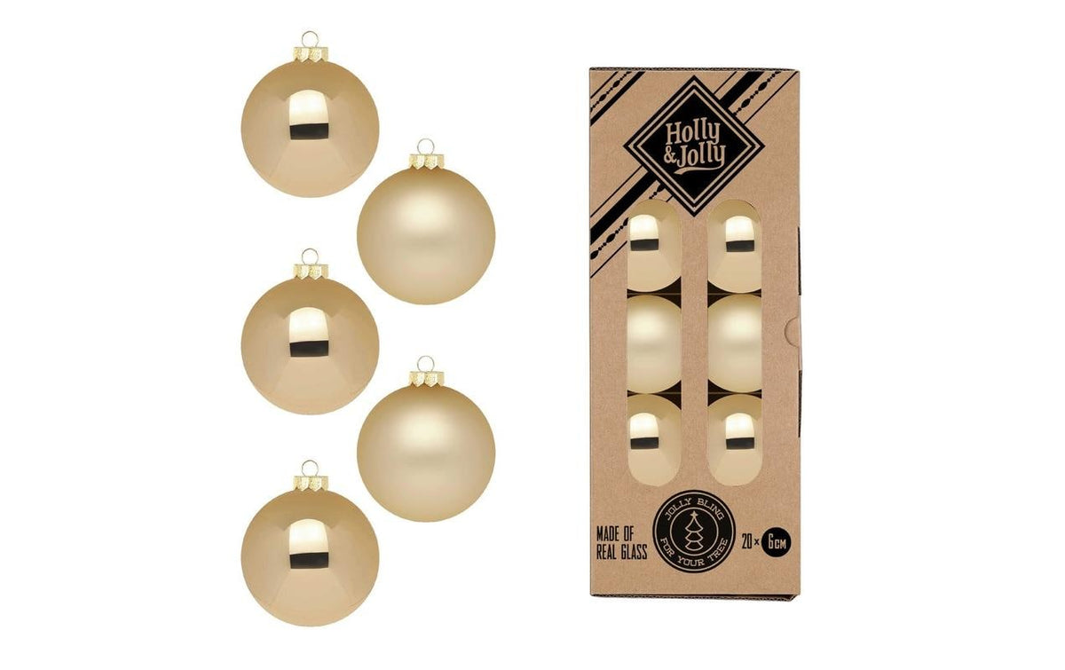 H&J Weihnachtskugel Brokatgold, 20 Stk Glas, D: 6 cm, assortiert
