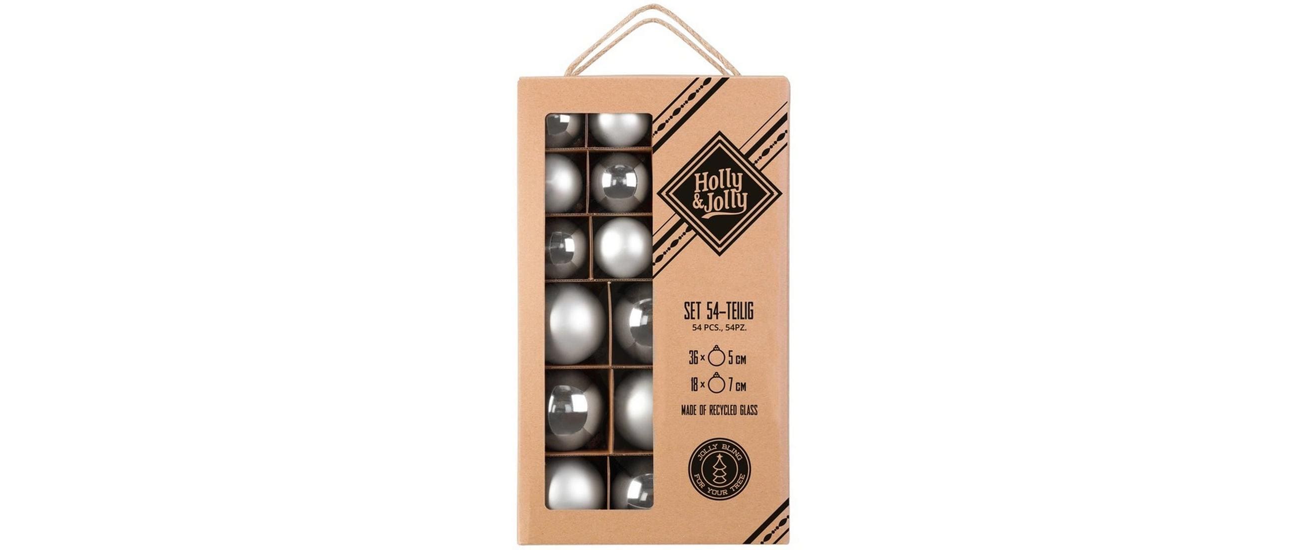 H&J Weihnachtskugeln Frosty Silver, 54 Stk Glas, D: 5 und 7 cm