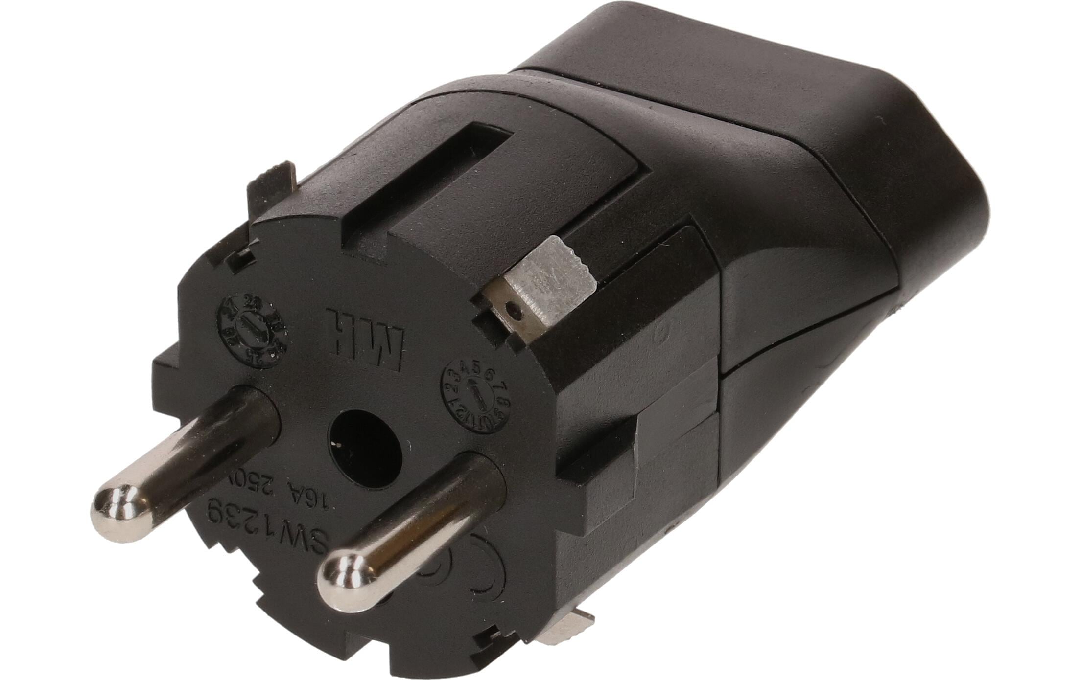 Adapter 2-Pol Schweiz T21 auf Schuko schwarz, 250V, 16A