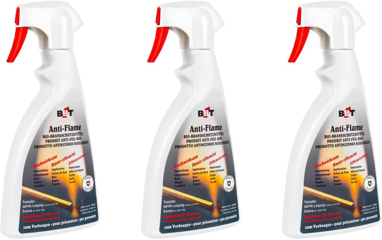 BBT 3x Bio Brandschutzspray 500 ml Kit für Christbäume, Papier, Textil