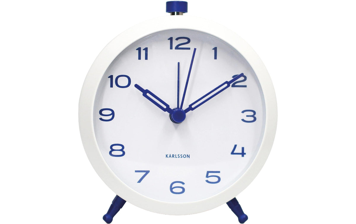 KARLSSON Wecker Button Retro White with cobalt blue