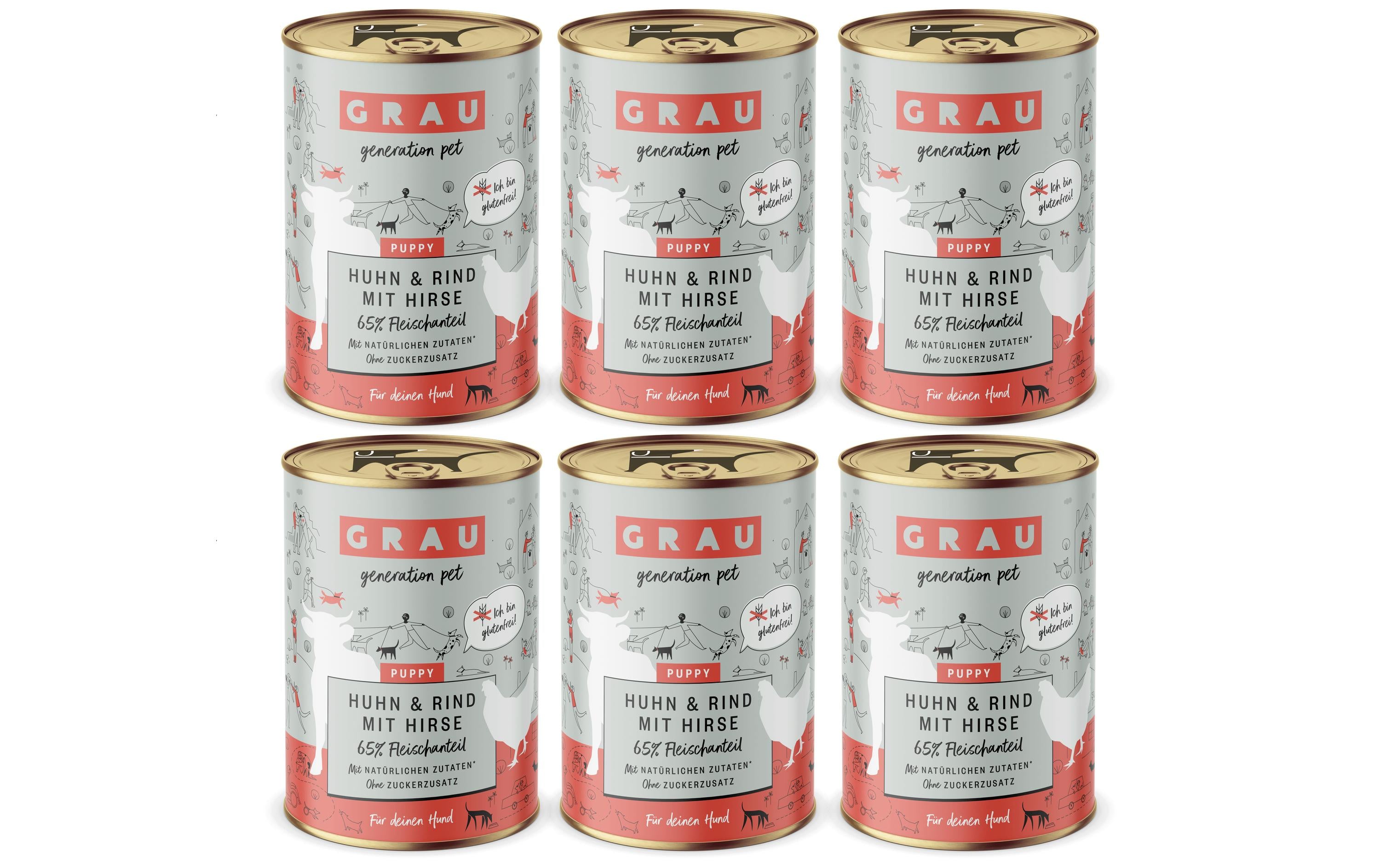 Grau Dog Puppy Huhn + Rind + Hirse KIT 6x400g
