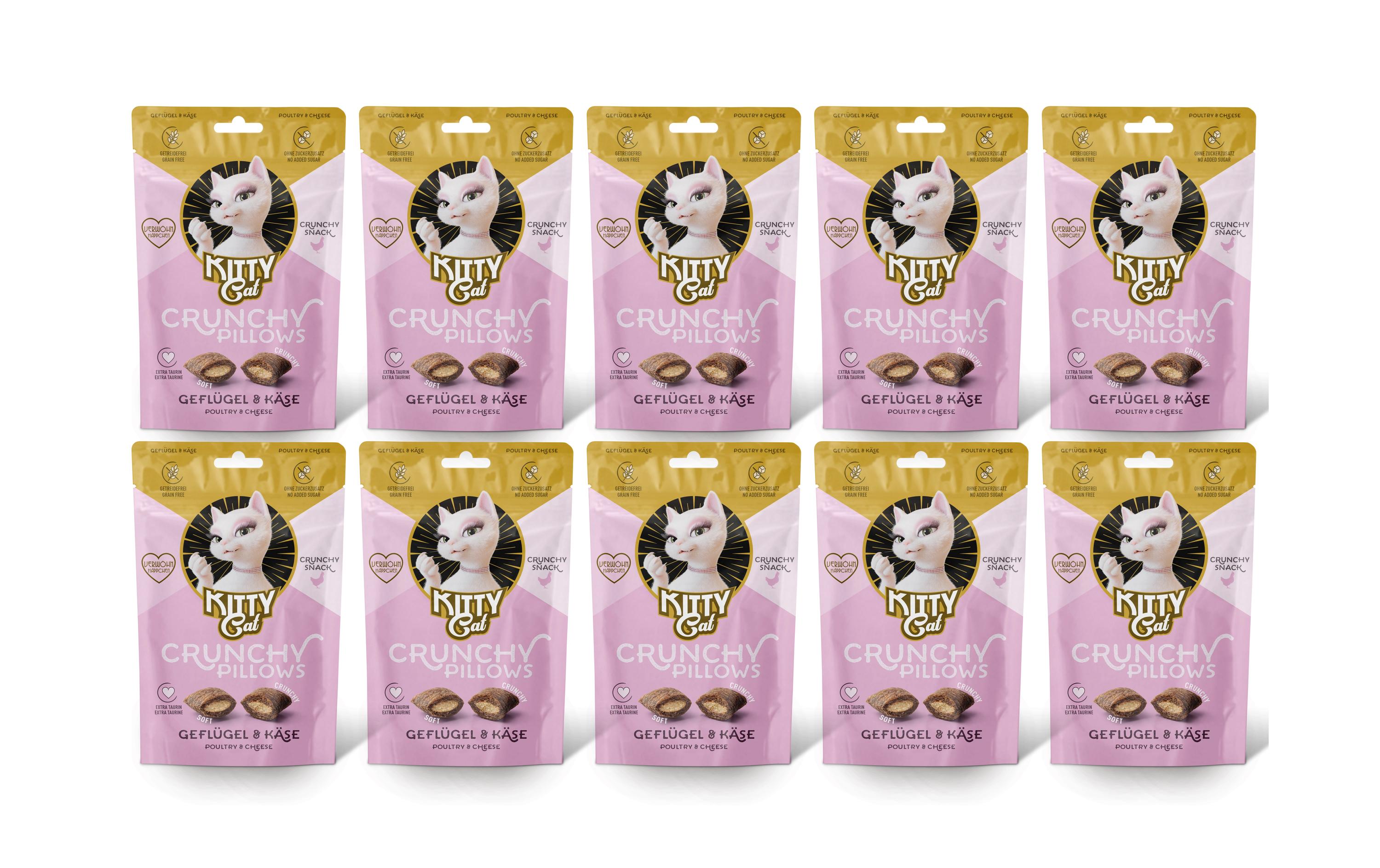 KittyCat Crunchy Pillows Geflügel, Käse KIT 10x60 g