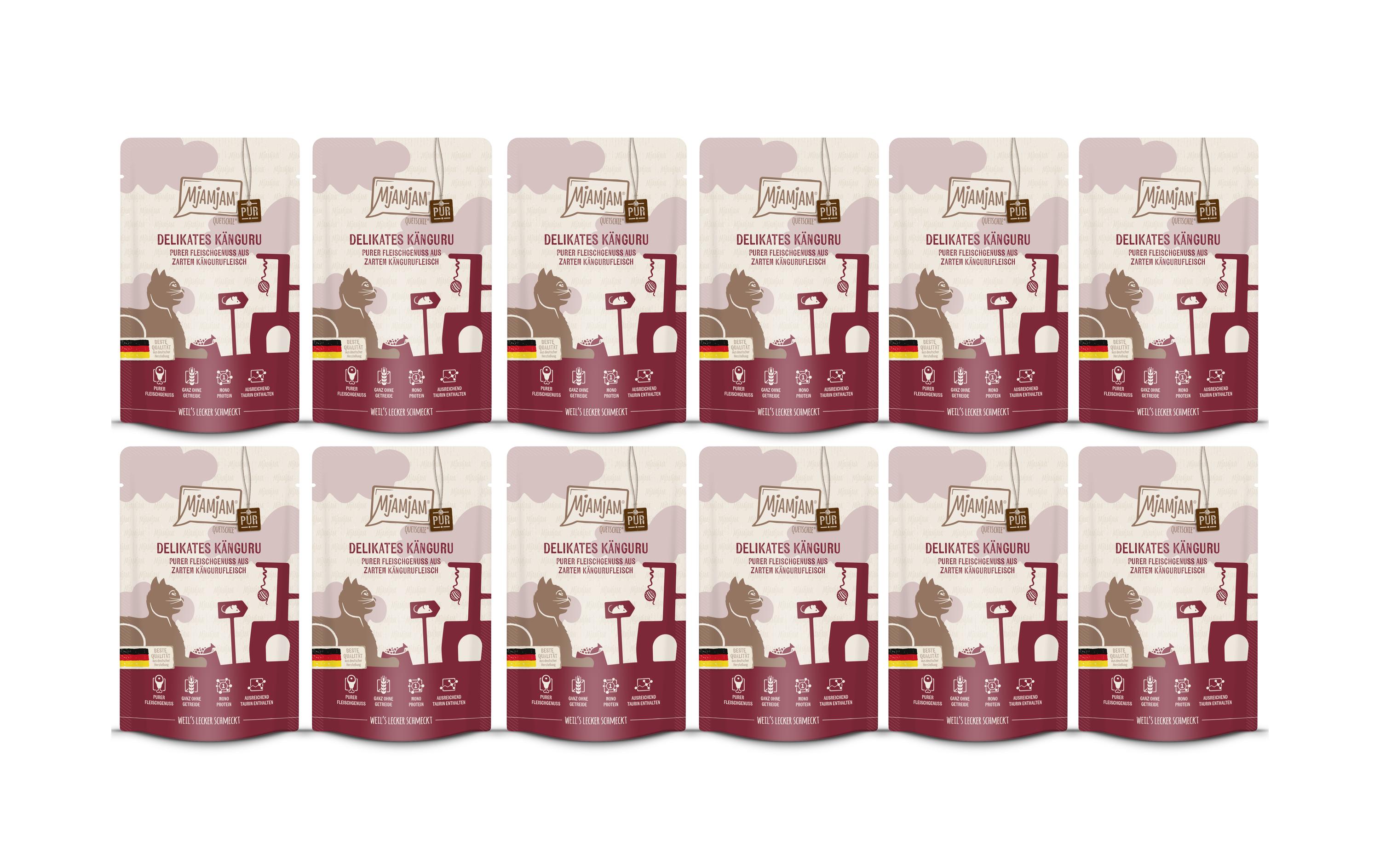 Mjamjam Cat Quetschie pur.Fleischgen.KIT Delikates Känguru pur 12x125g