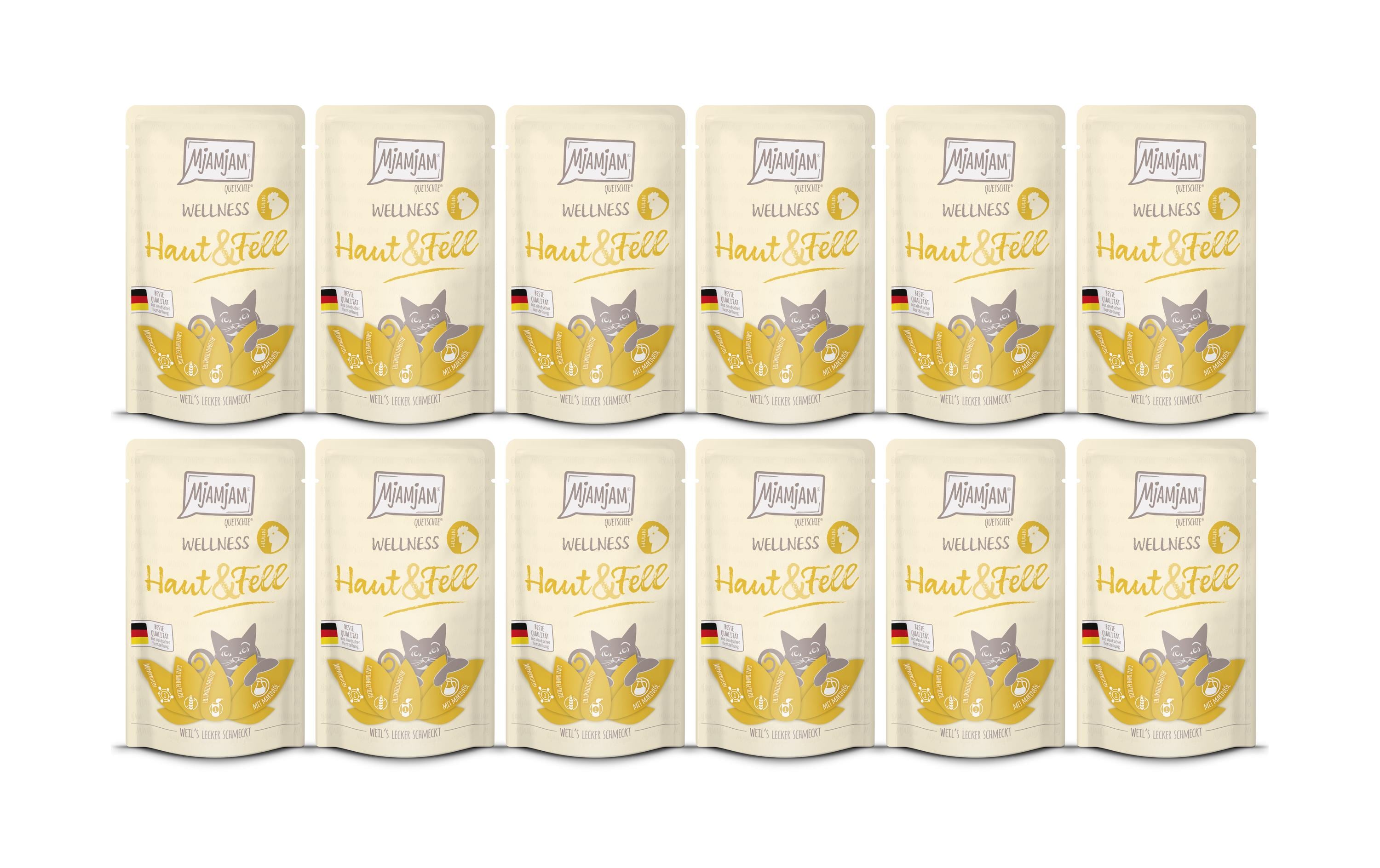 Mjamjam Cat Quetschie Wellness KIT Haut & Fell Huhn 12x125g