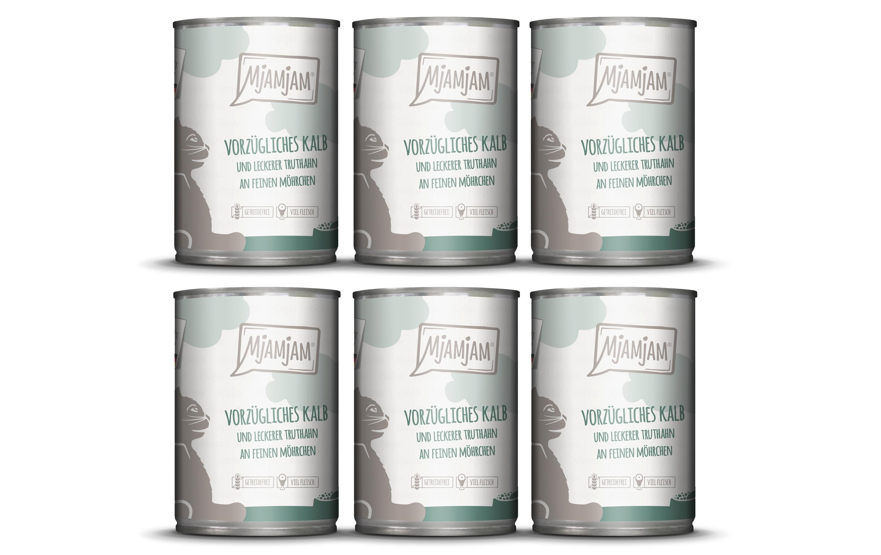 Mjamjam Cat Dose leckere Mahlzeit KIT Kalb & Truthahn 6x400g