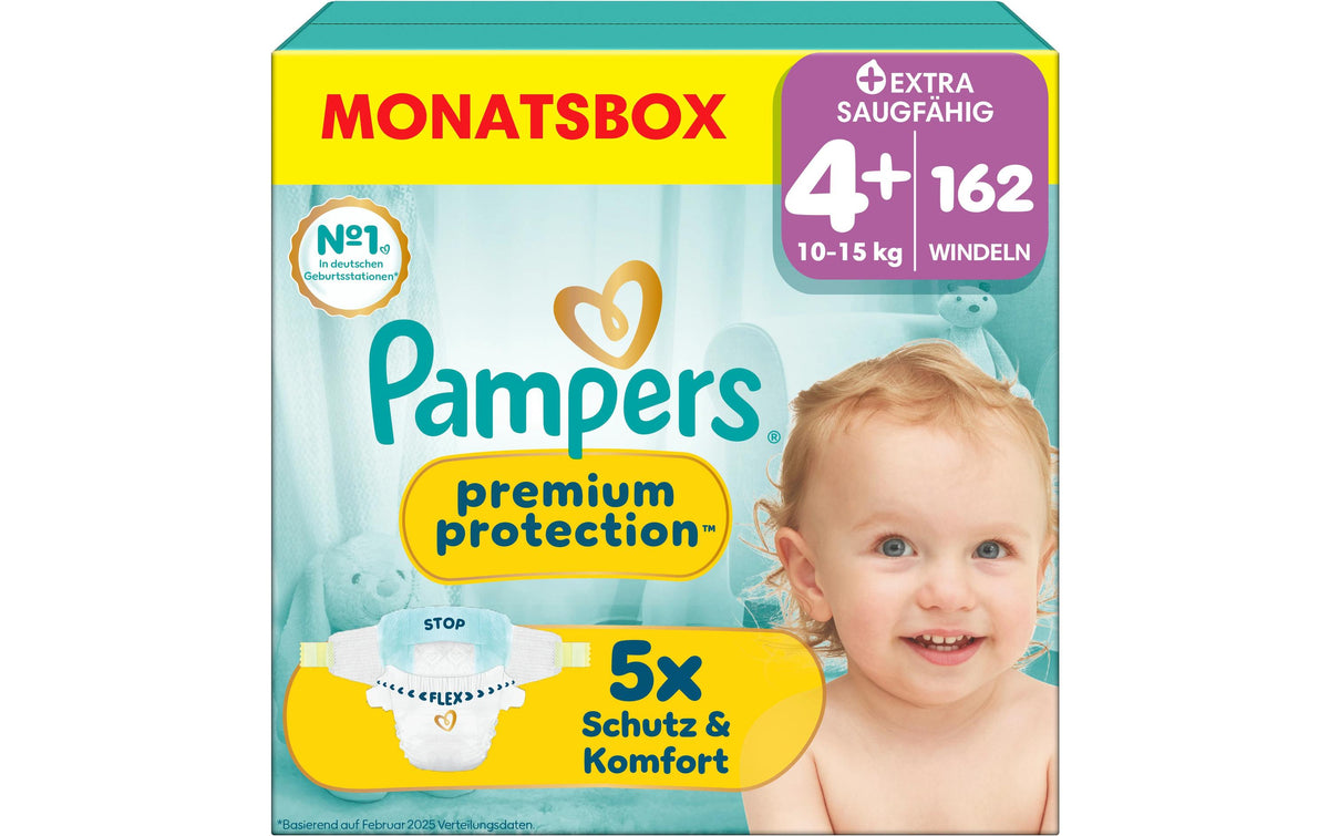 Pampers Premium Protection Gr.4+ Maxi 10-15kg MonatsBox / 162 Stück