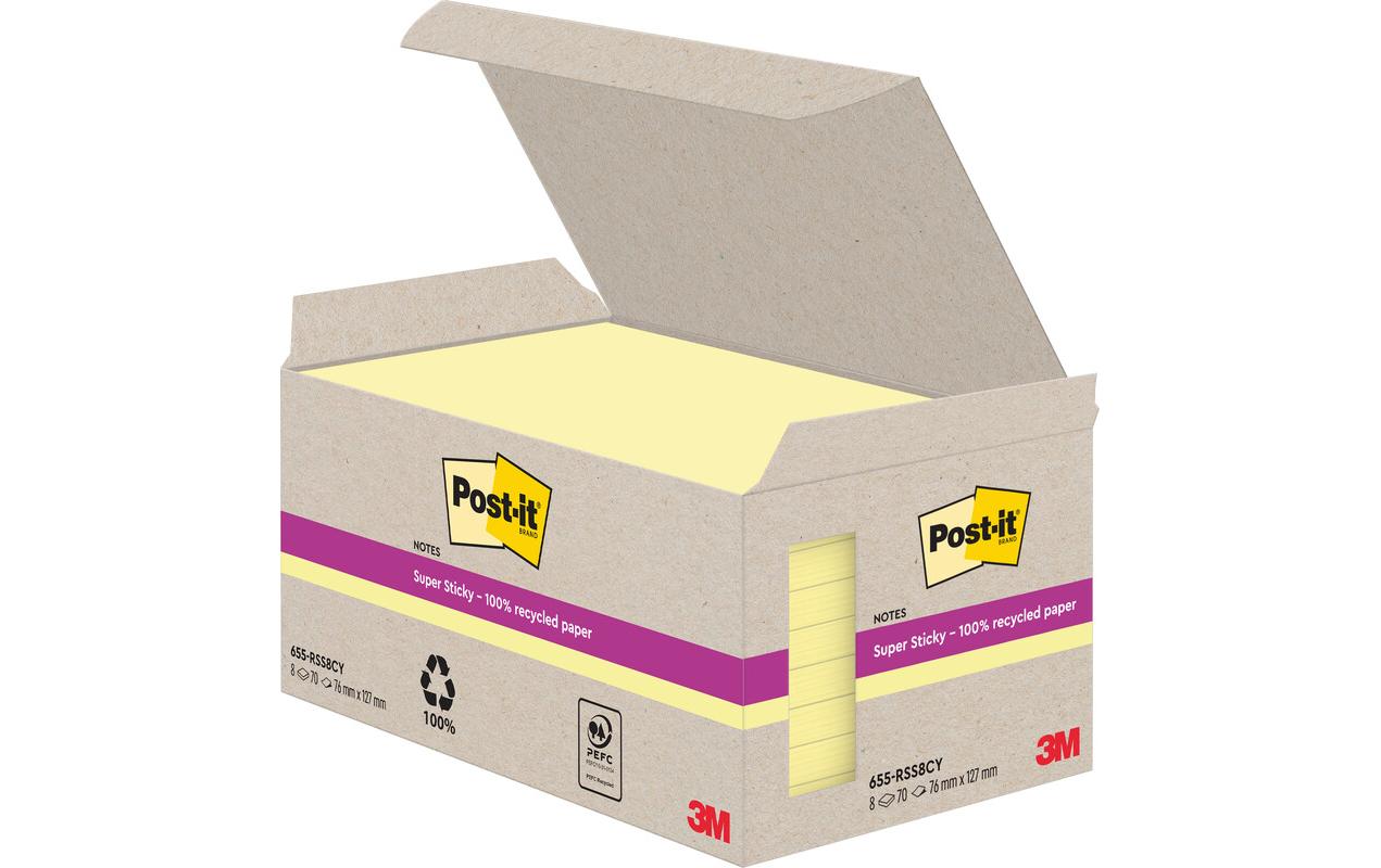 3M Post-it Super Sticky Recycling Notes gelb, 8 Blöcke à 70 Blatt , 127 x 76 mm