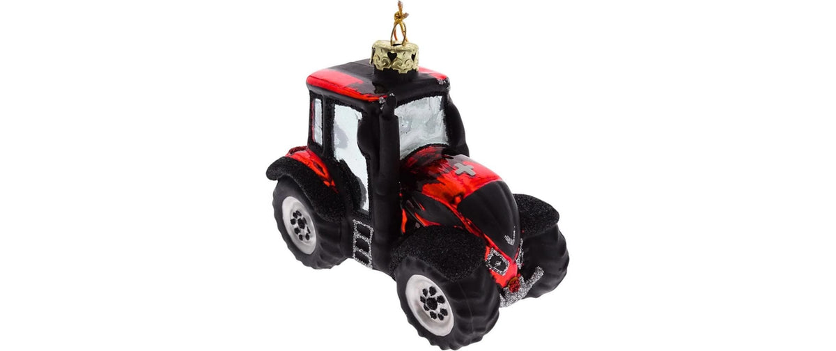 CN Weihnachtskugel Traktor mit CH Kreuz Glas