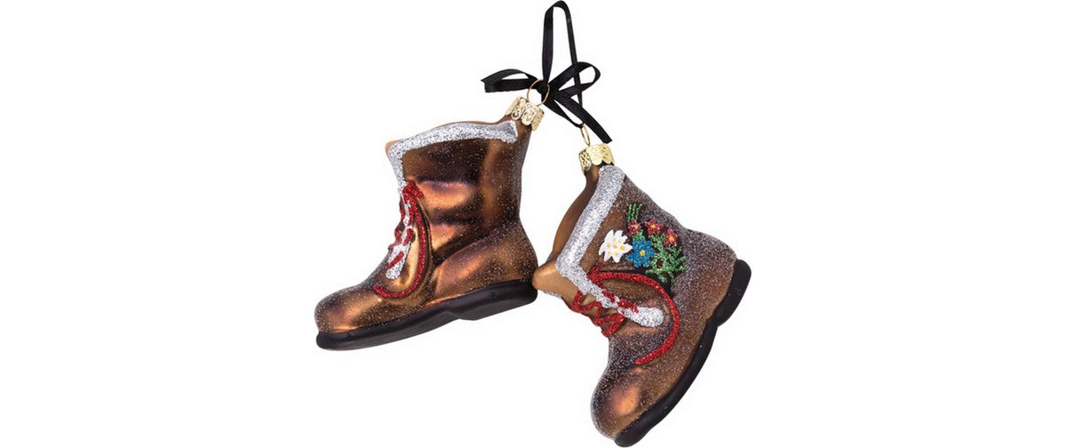CN Weihnachtskugel Stiefel Glas, mit Edelweiss und Enzian