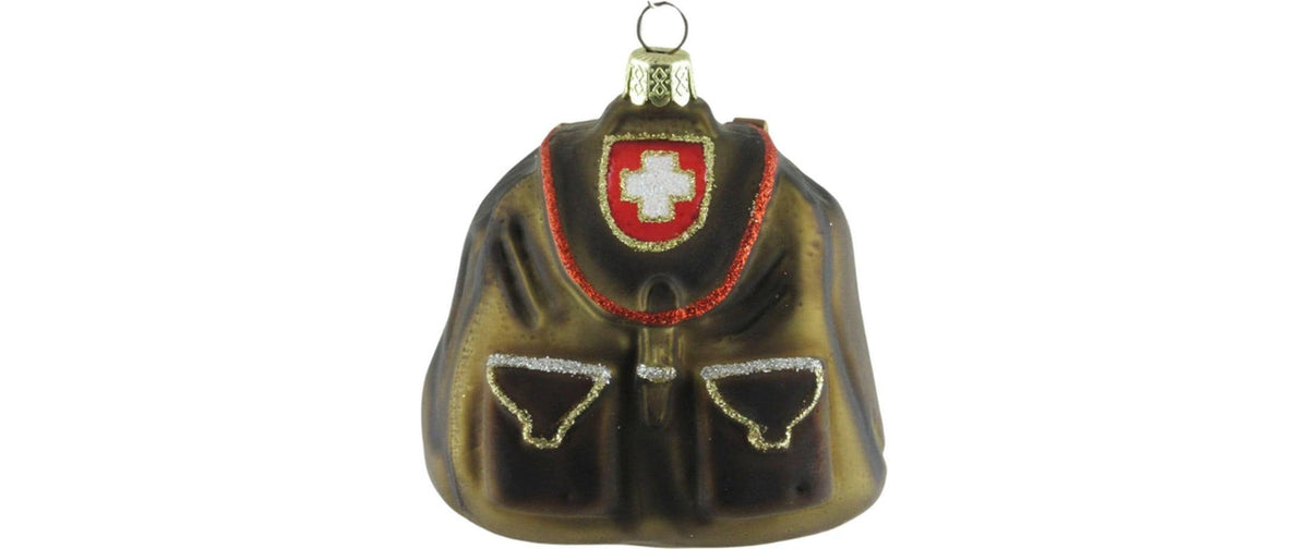 CN Weihnachtskugel Rucksack mit CH-Kreuz Glas