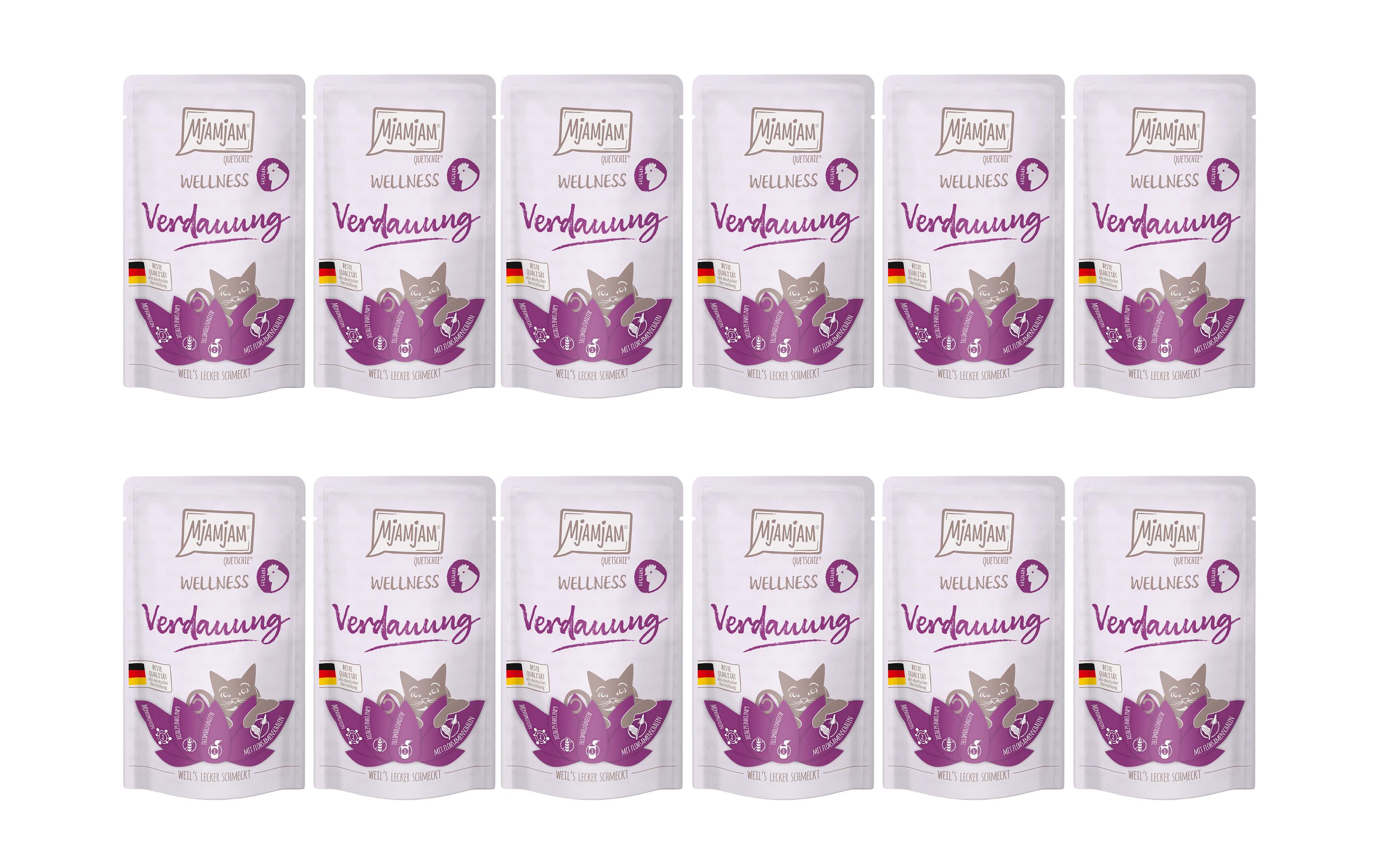 Mjamjam Cat Quetschie Wellness KIT Verdauung Huhn 12x125g