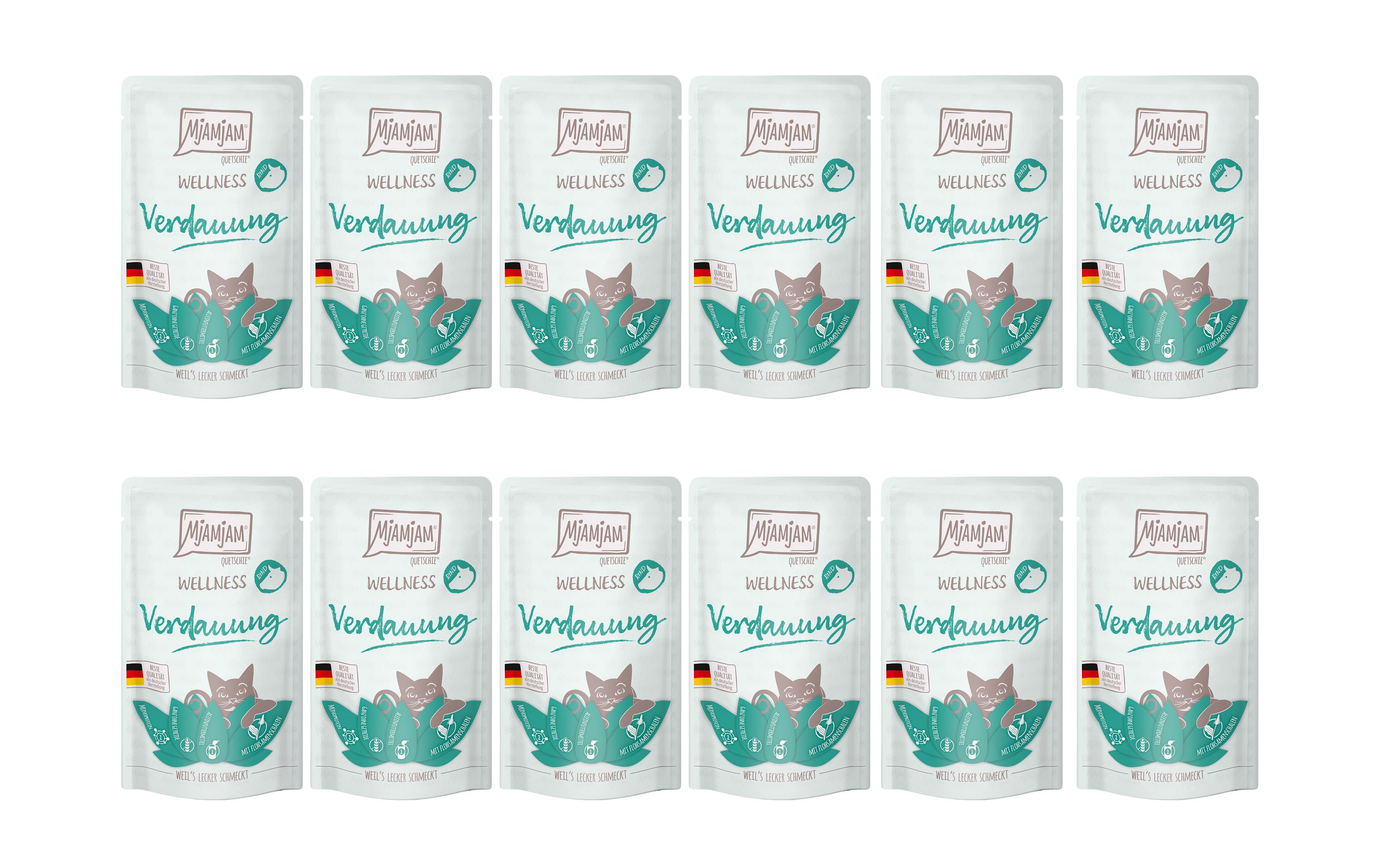 Mjamjam Cat Quetschie Wellness KIT Verdauung Rind 12x125g