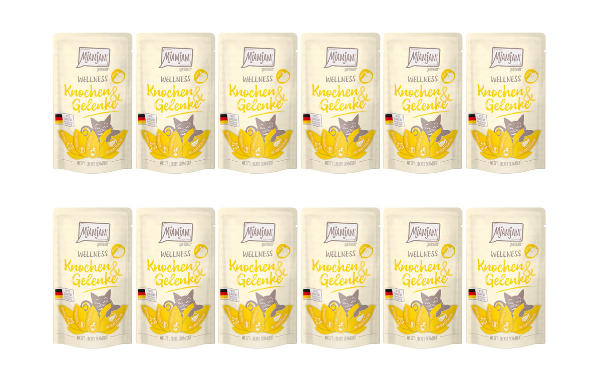 Mjamjam Cat Quetschie Wellness KIT Knochen & Gelenke Rind 12x125g
