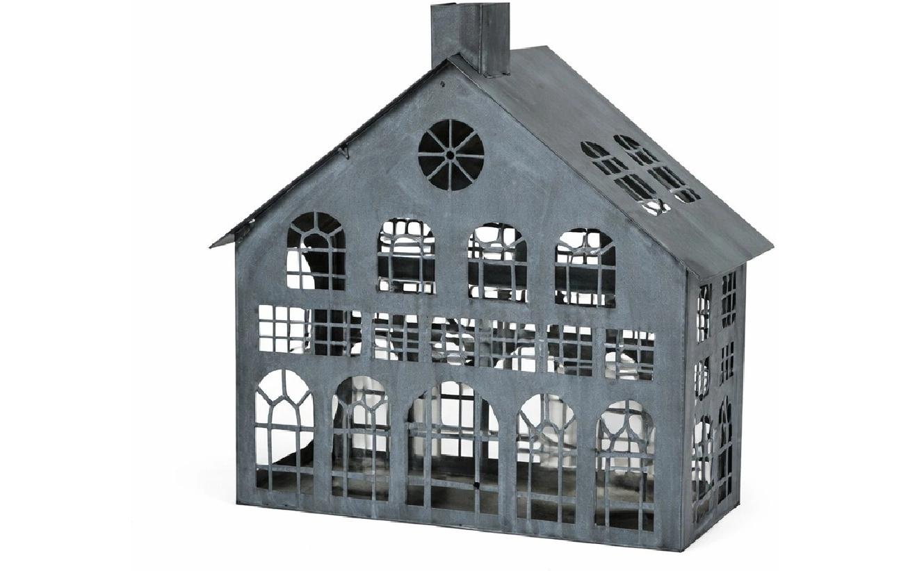 Chalet Windlicht SeevetalL Metallhaus, 32 x 13 x  32 cm, grau