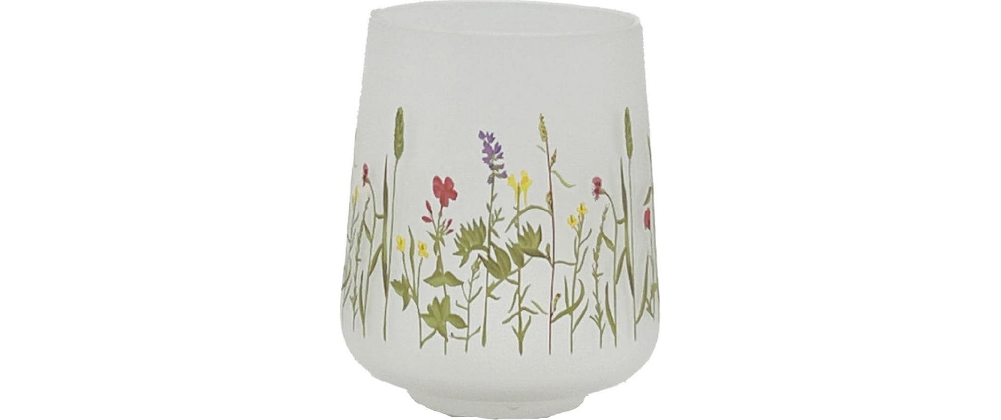 Chalet Teelichthalter Wiesenblumen L 16cm weiss