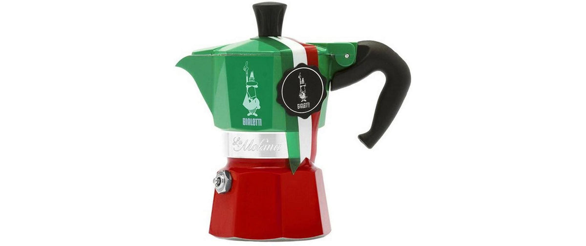 Bialetti Espressokocher Mokina Italia 1 Tassen, Rot/Grün/Weiss