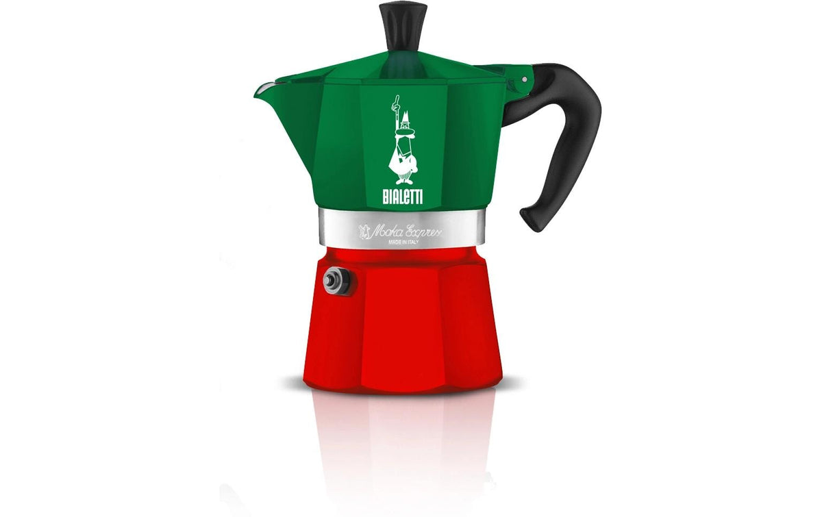 Bialetti Moka Express für 3 Tassen Italia Aluminium mit schwarzem Kunststoff