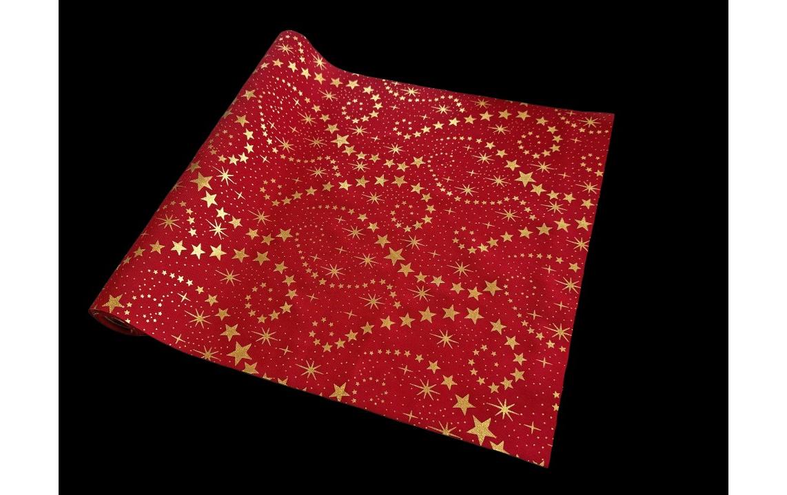 Dameco Dekostoff Rot mit goldigen Punkten imitierte Leine, 36x300 cm, Polyester