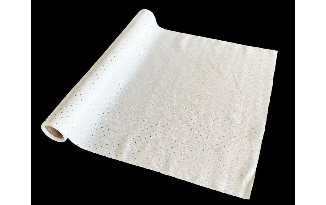 Dameco Dekostoff Weiss m. goldigen Punkten imitierte Leine, 36x300 cm, Polyester