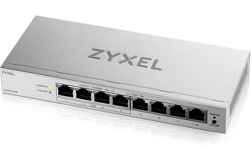 ZyXEL GS1200-8HP v3 8 Port PoE+ Switch 4x GbE PoE+ 4xGbE, lüfterlos,web-managed