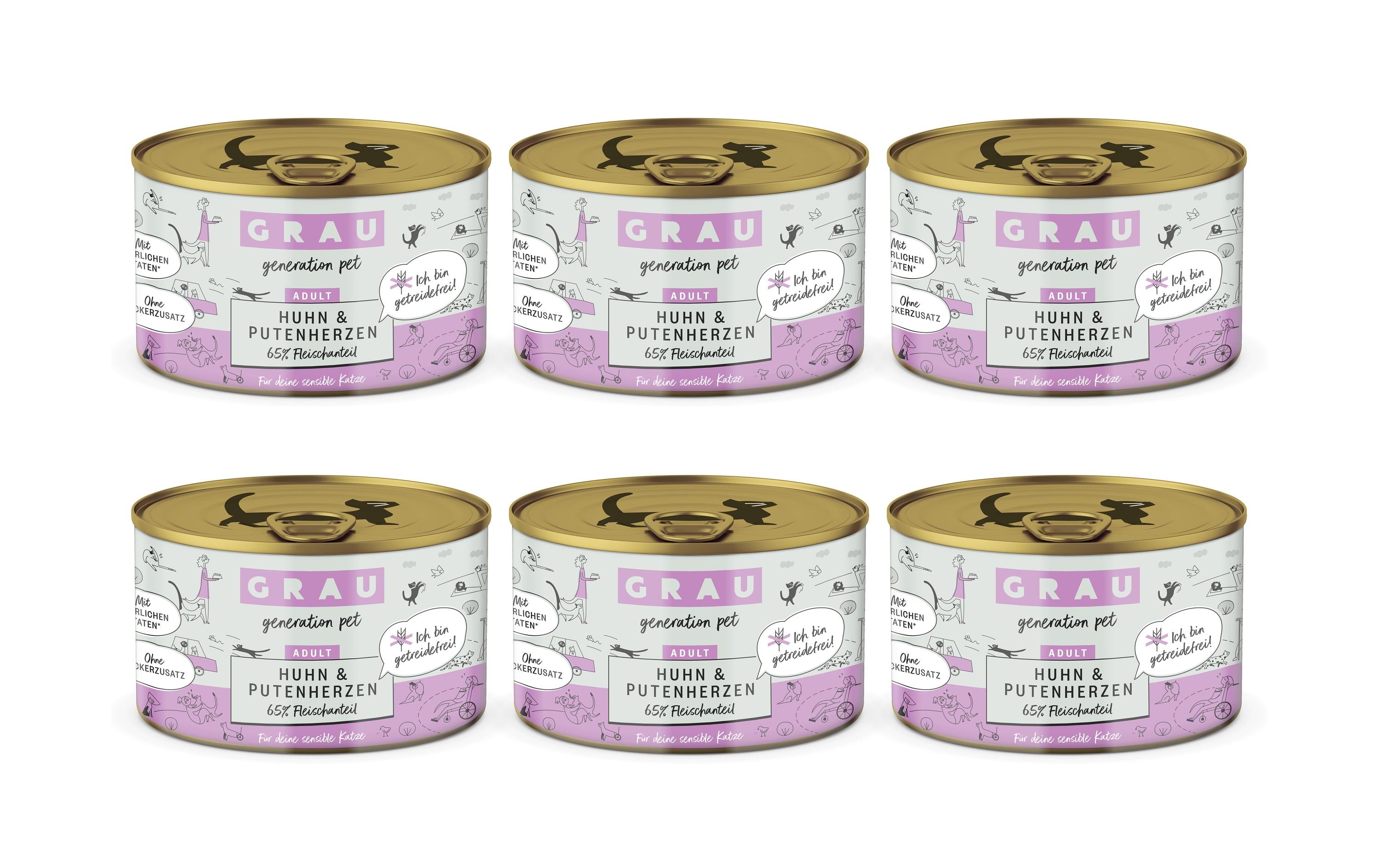 Grau Cat Huhn + Putenherzen 6x200g KIT