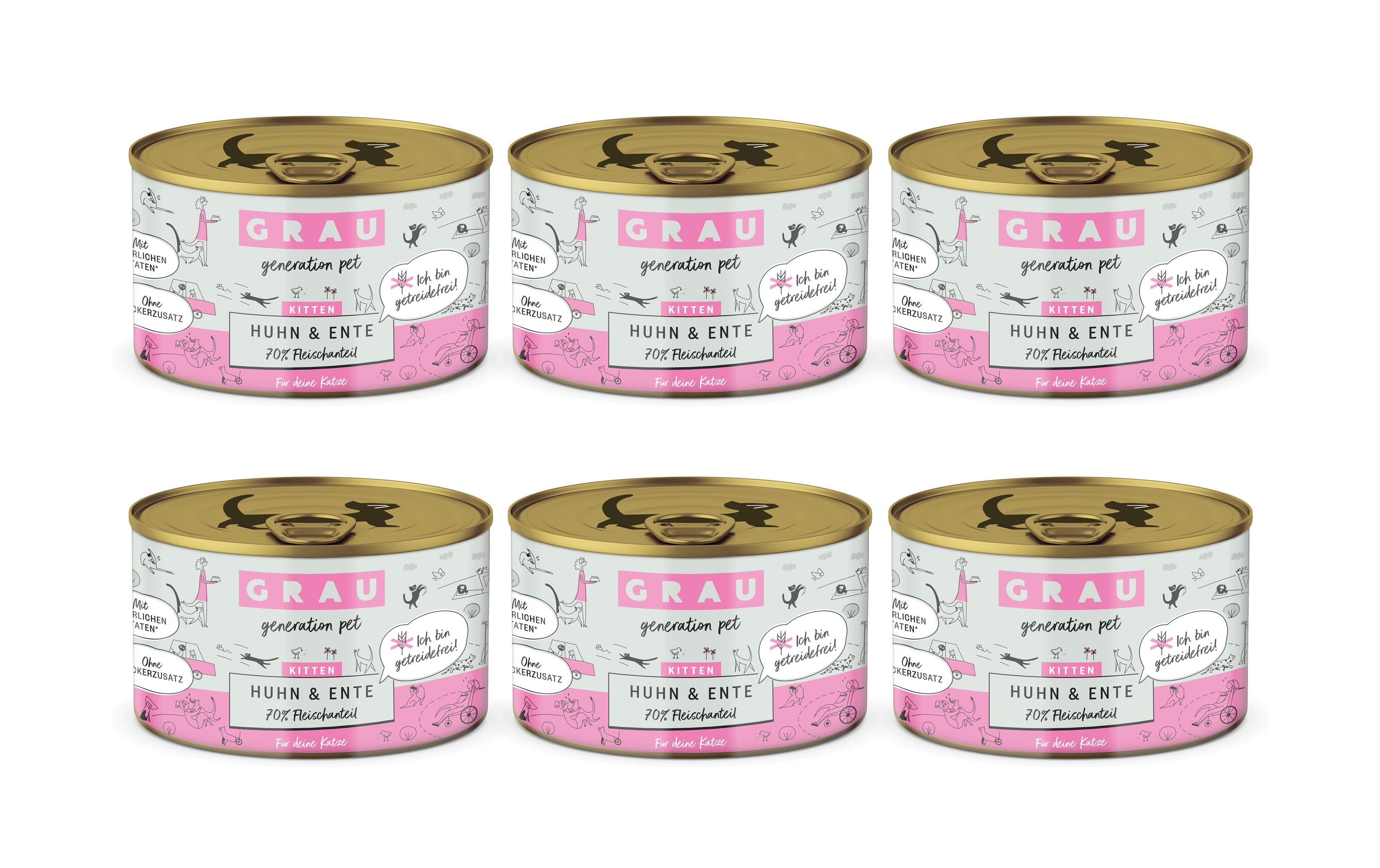 Grau Cat Kitten Huhn + Ente 6x200g KIT