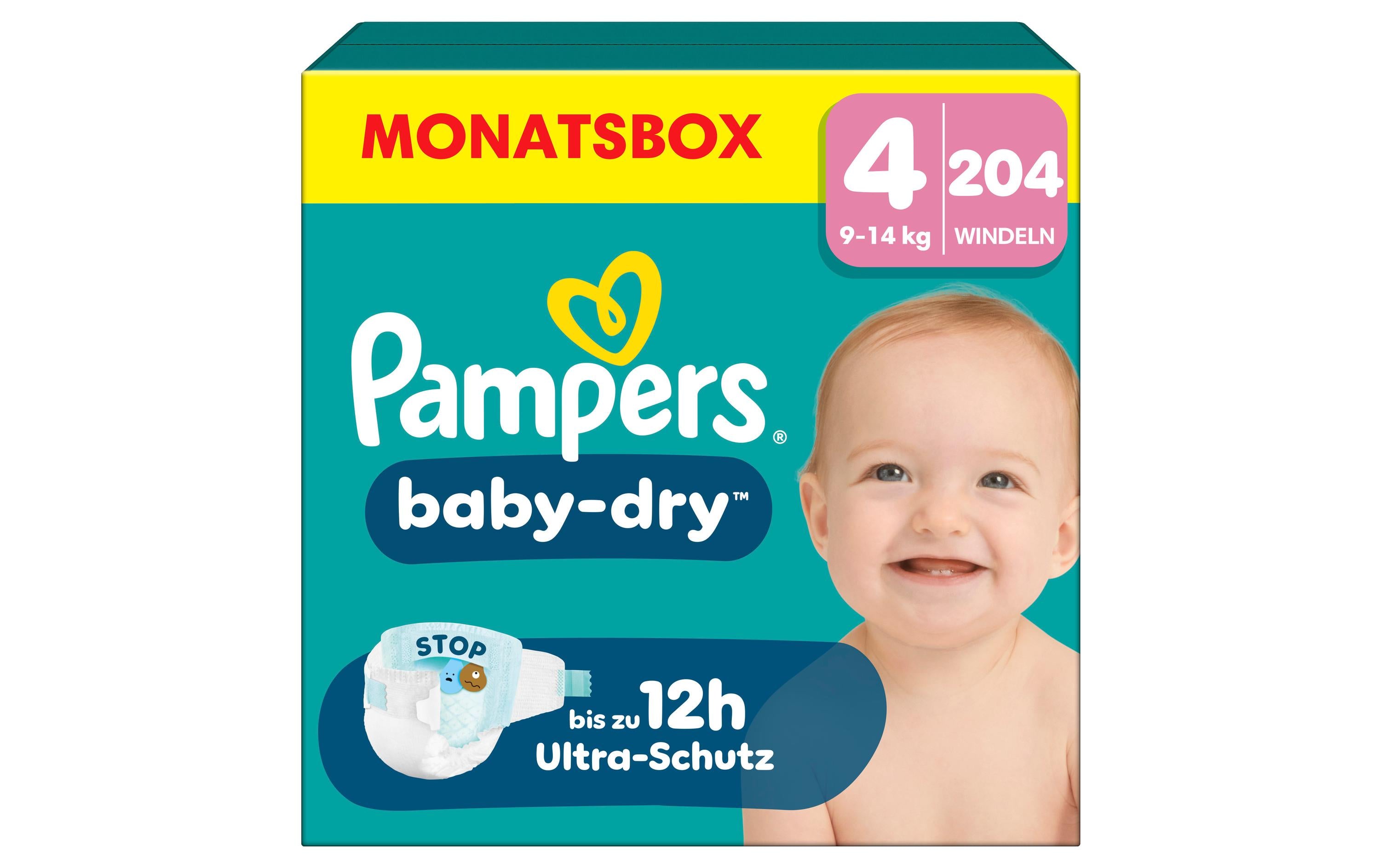 Pampers Baby Dry Gr.4 Maxi 9-14kg MonatsBox / 204 Stück