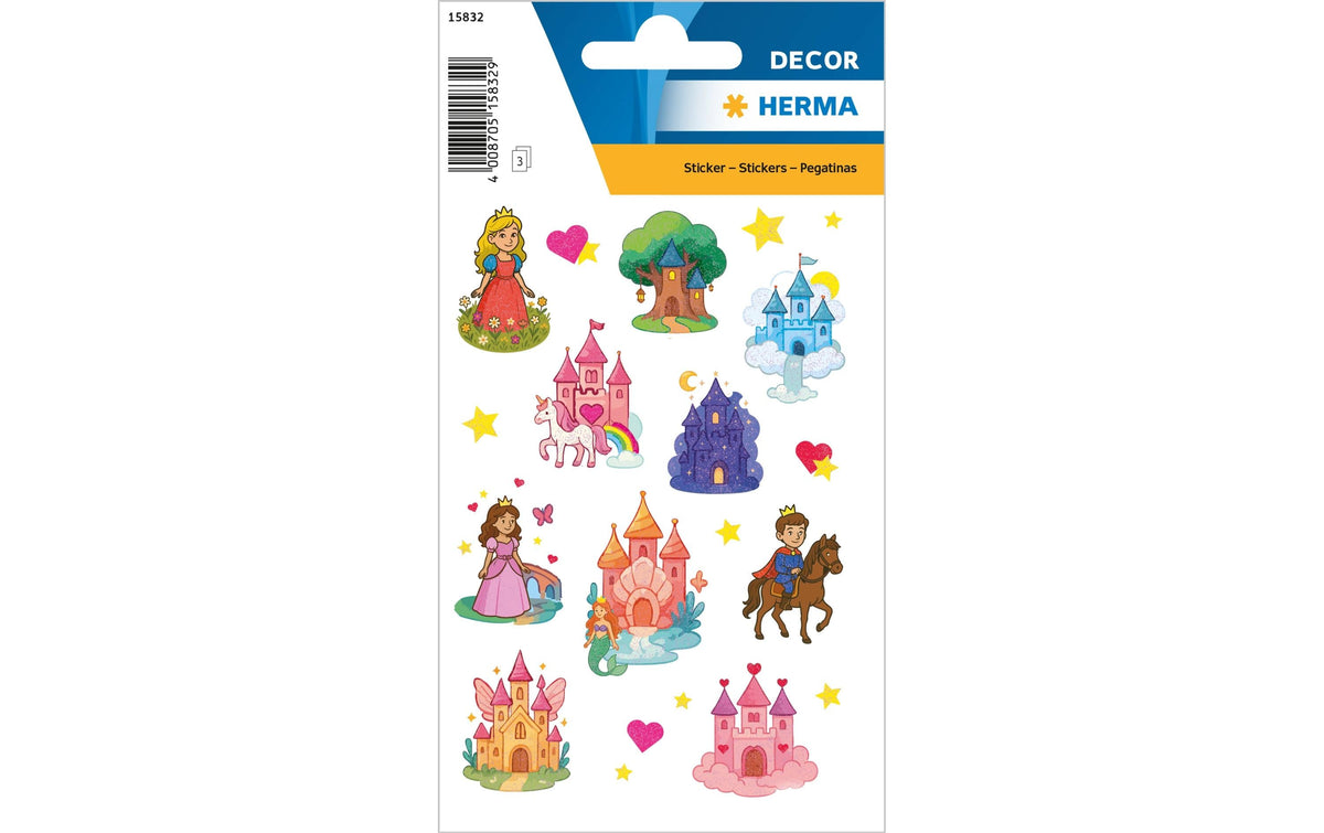 Herma Sticker Märchenschlösser beglimmert 2 Bllatt, 34 Sticker, selbstklebend