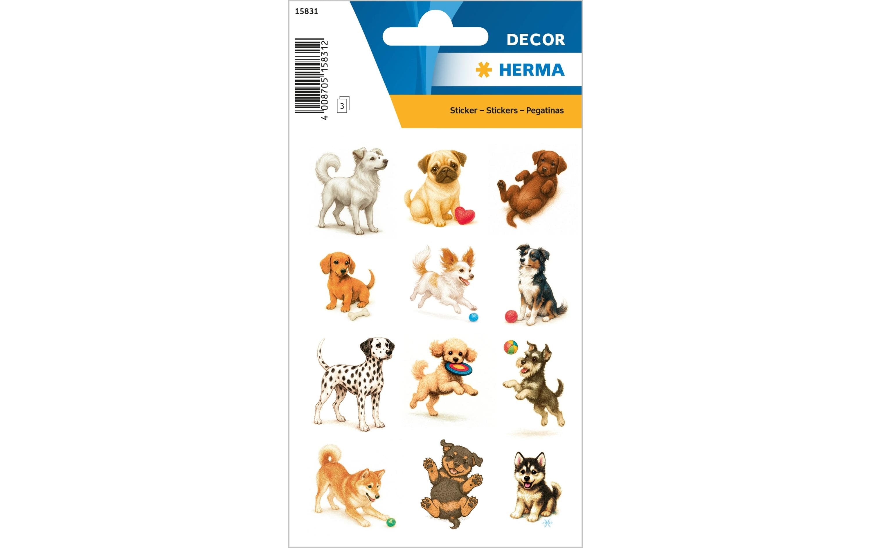 Herma Sticker Verspielte Hunde 3 Blatt, 36 Sticker, selbstklebend