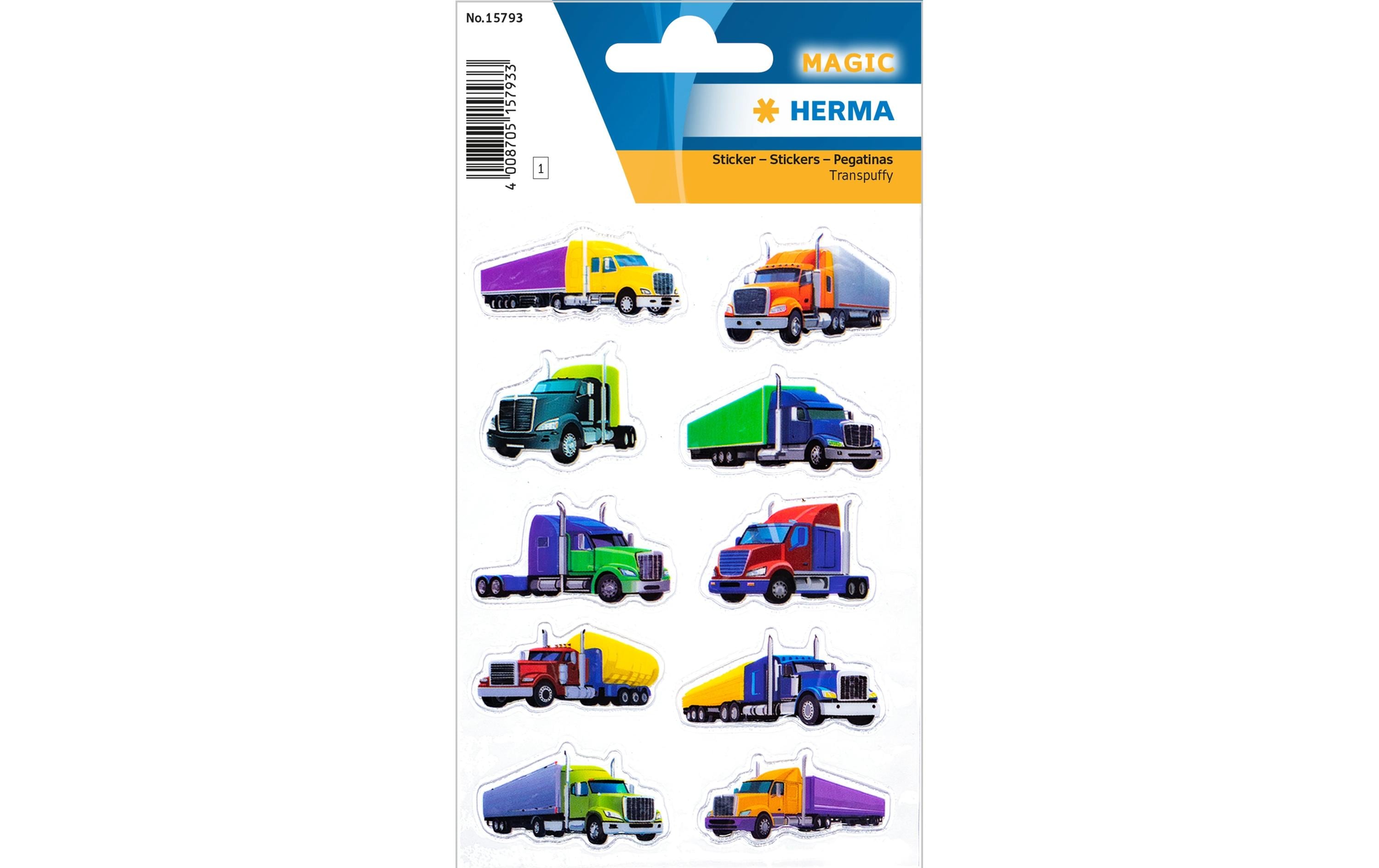 Herma Sticker Coole Trucks Transpuffy 1 Blatt, 10 Sticker, selbstklebend