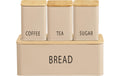 House Nordic Brotkasten-Set 4-teilig, Beige Metall, Bambus, 10/18x10/33x13/13.5 cm