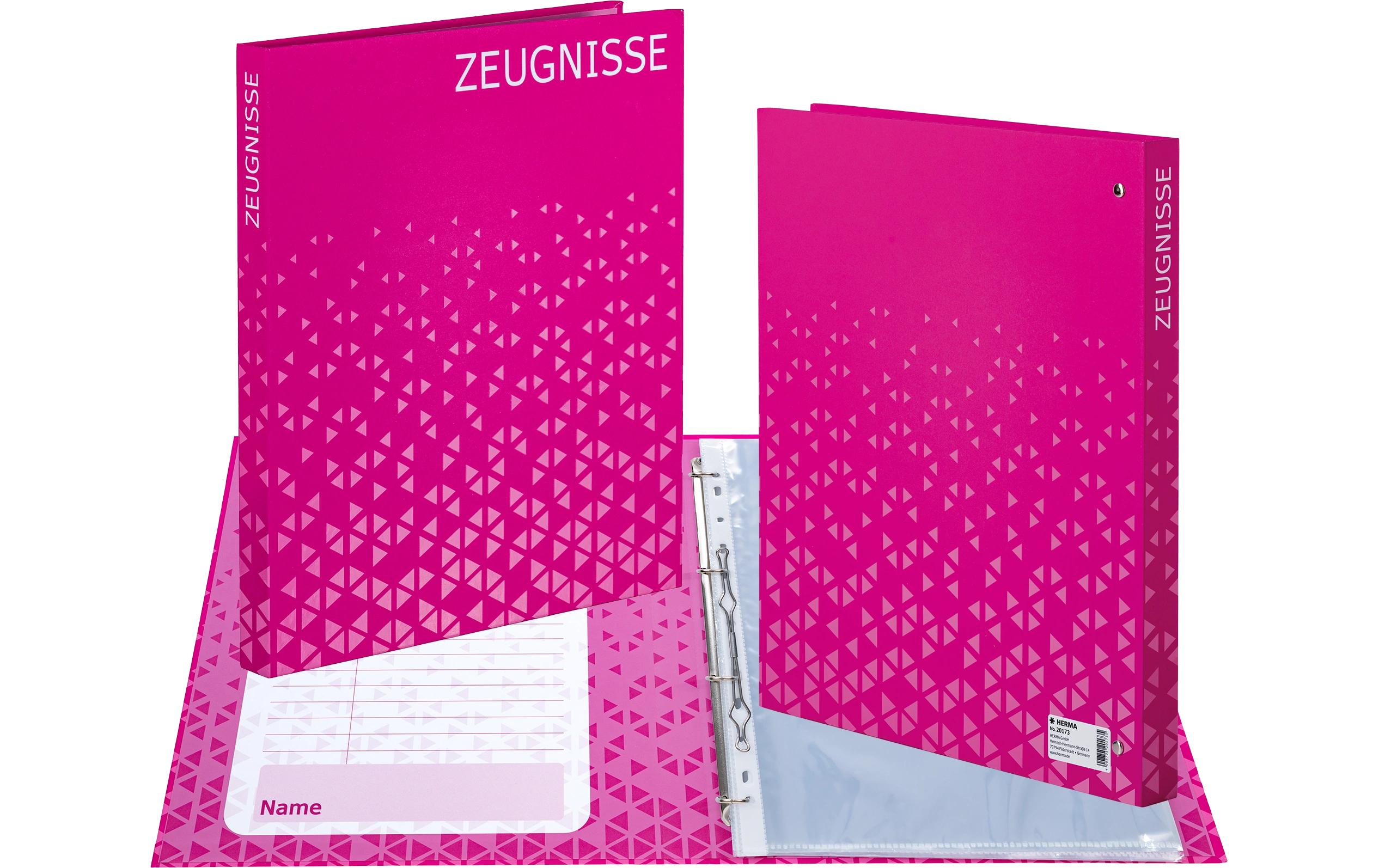 Herma Zeugnisringbuch A4 pink 4-Ring, inkl. 10 Sichthüllen