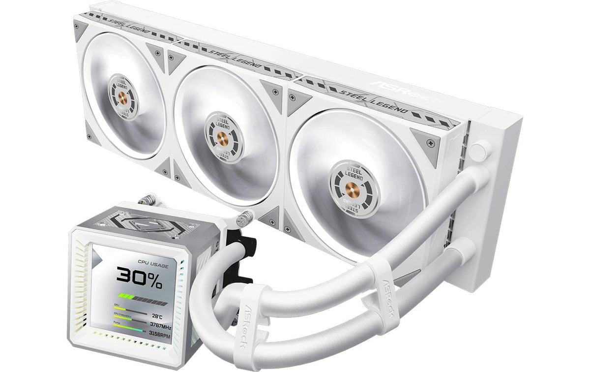 ASRock Steel Legend 360 LCD Liquid CPU Cooler, 3.4" LCD, 3x120mm ARGB