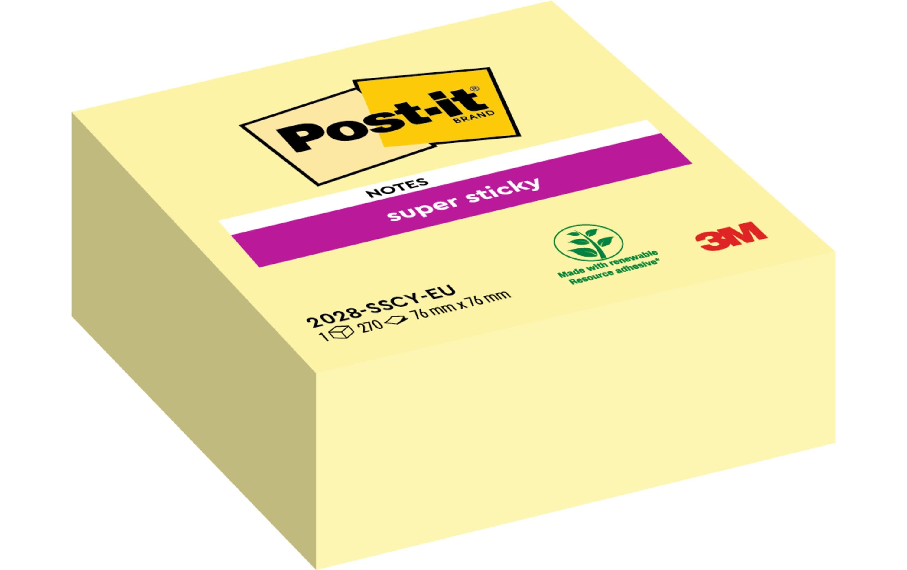 3M Post-it Super Sticky Recycling Notes 1 Block à 270 Blatt, 76x76mm, gelb