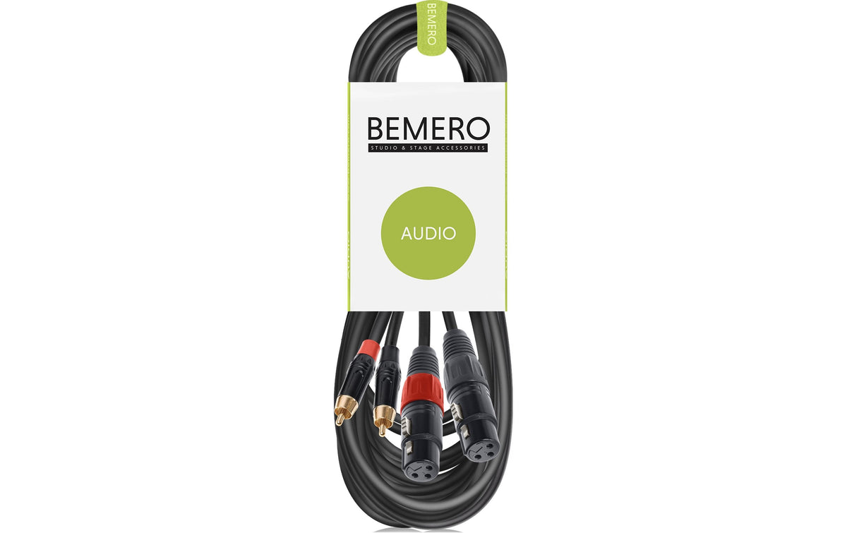 Bemero BAC2544-1000BK 2x XLRf - 2x RCAm 10m Audio-Verbindungskabel, schwarz, M-Serie