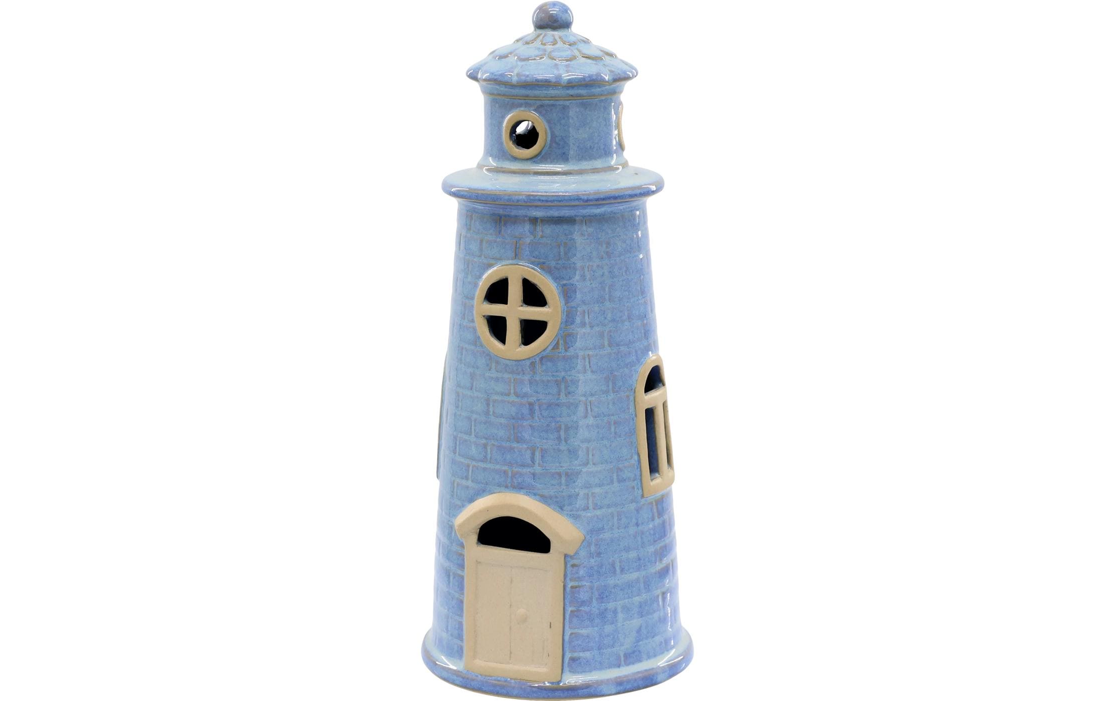 Chic Antique Leuchtturm mit LED 27 x 11.5 cm, Keramik, blau